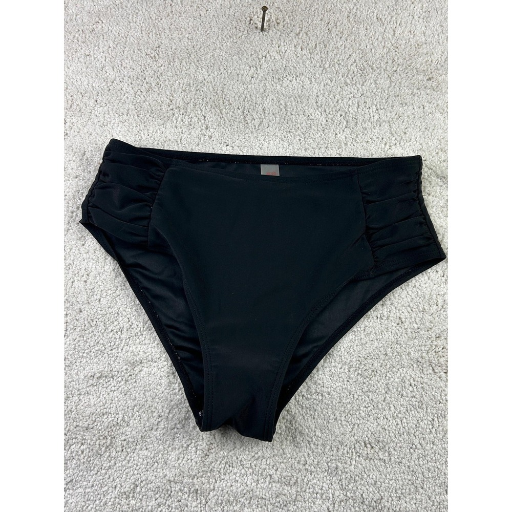Romwe Bikini Bottom Womens XS Black High Waist Ruched Swimwear Swimsuit Briefs